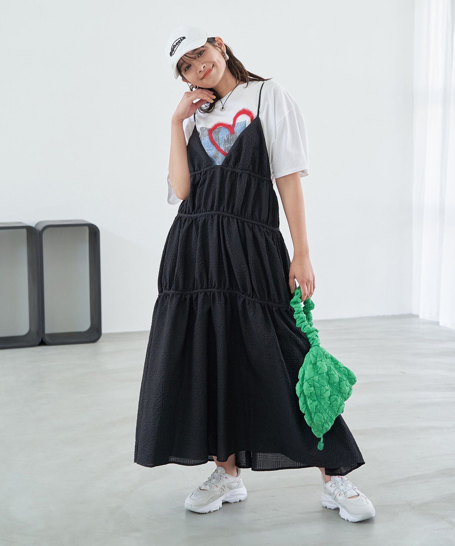 VIS「ふくれチェックキャミワンピ」|ジャンパースカート|