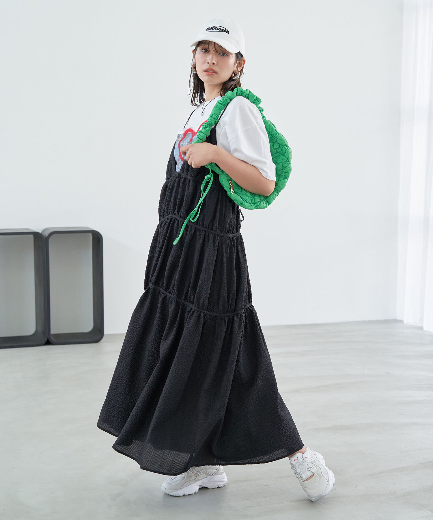 VIS「ふくれチェックキャミワンピ」|ジャンパースカート|