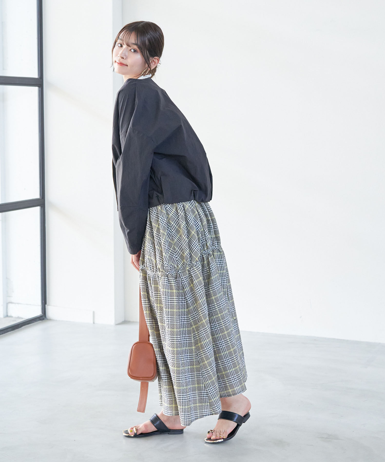 VIS「ふくれチェックキャミワンピ」|ジャンパースカート|