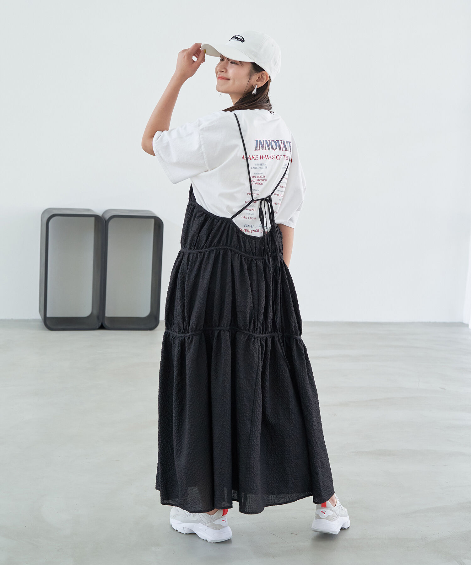 VIS「ふくれチェックキャミワンピ」|ジャンパースカート|