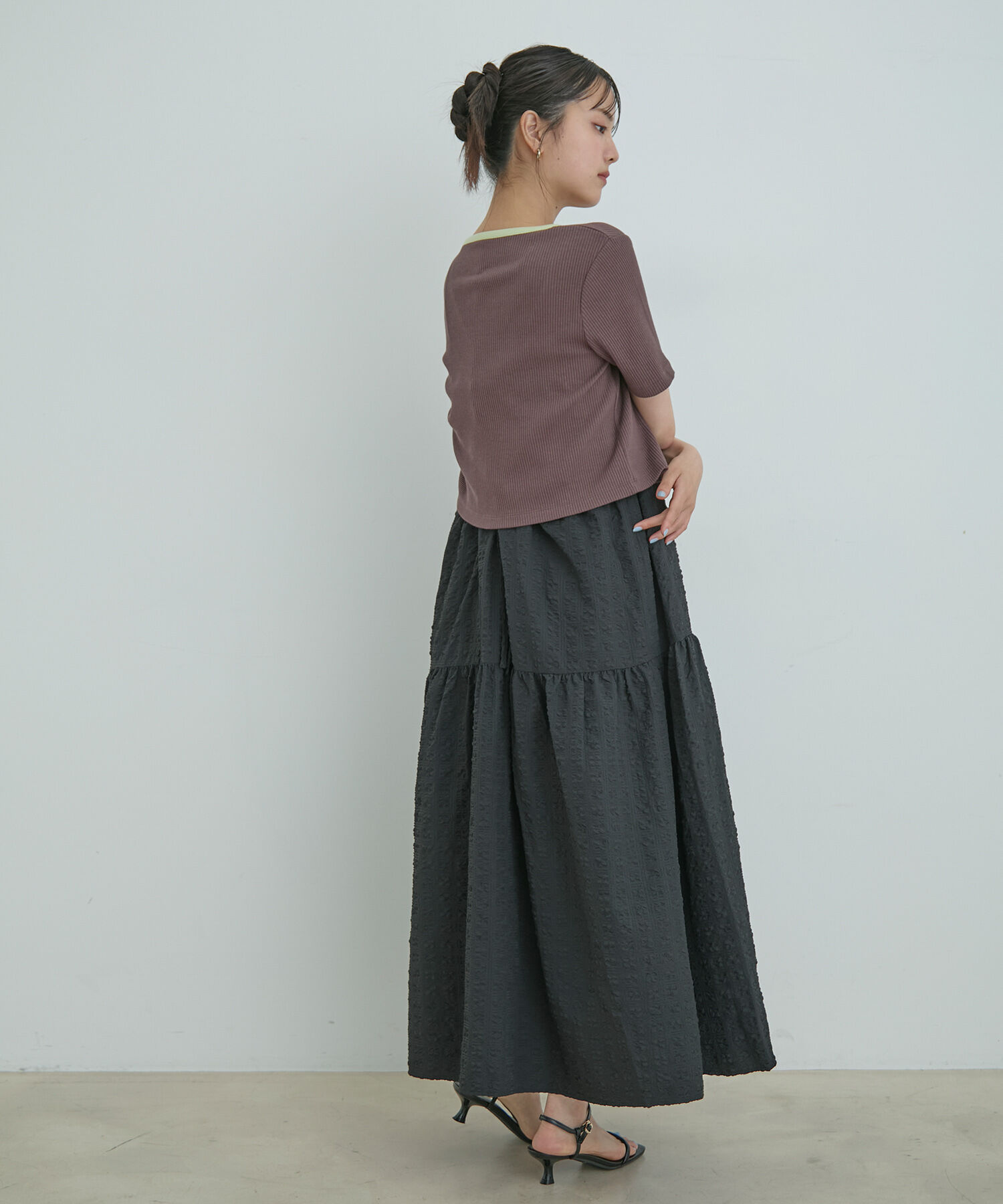 VIS「【洗える】ぽこぽこチェック柄ティアードキャミワンピース」|ワンピース|