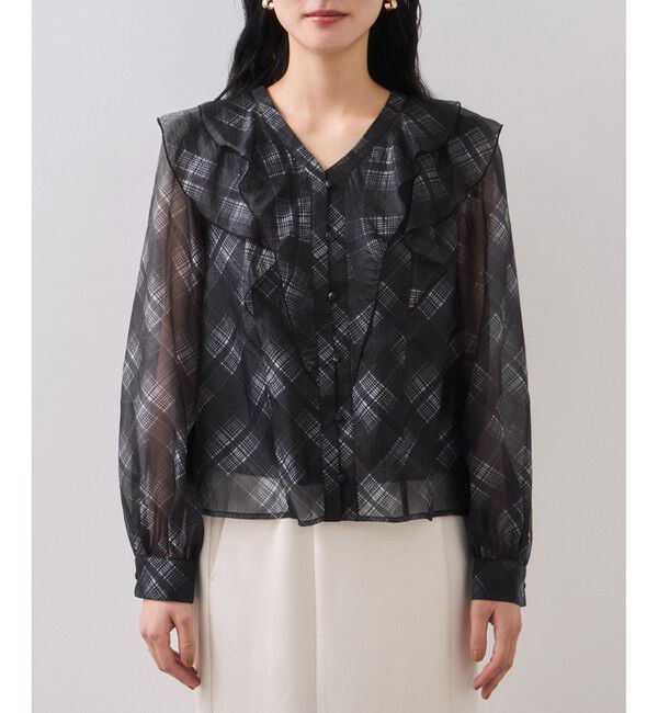 VIS「フロントフリルシアーチェックブラウス/イージーケア」|シャツ・ブラウス|