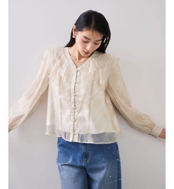 VIS「フロントフリルシアーチェックブラウス/イージーケア」|シャツ・ブラウス|