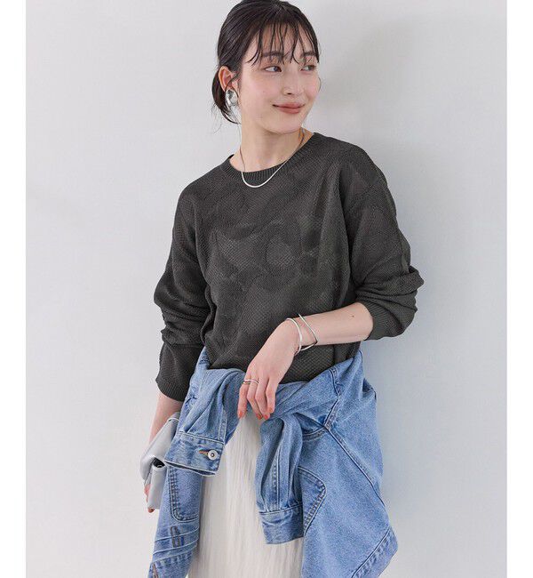 VIS「メッシュジャカードニットプルオーバー/イージーケア」|ニット・セーター|チャコール(06)