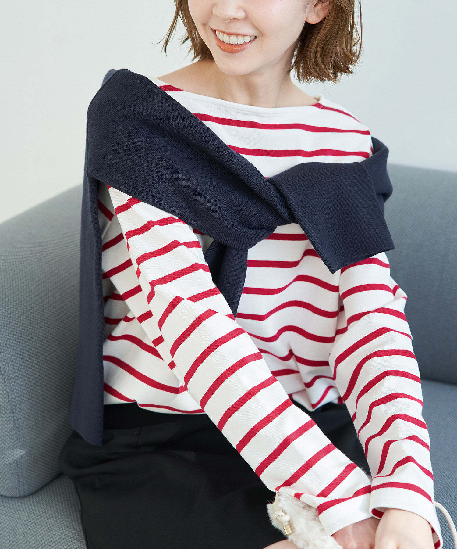 Rope&rsquo;Picnic「着丈が選べるボーダーカットトップス/リンクコーデ 」|Tシャツ・カットソー|レッド系(61)