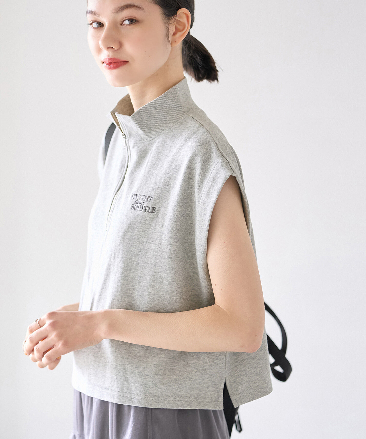 ROPE' PICNIC R「セットアップ対応/ロゴ刺繍ハーフジッププルオーバー」|Tシャツ・カットソー|ライトグレー(08)