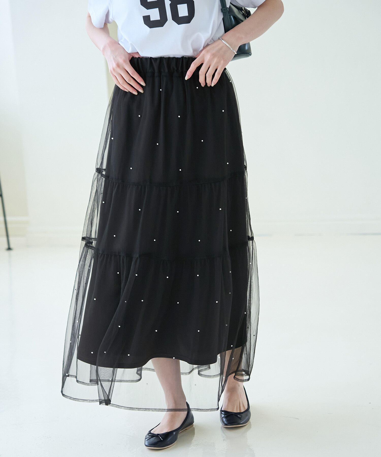 Rope&rsquo;Picnic「パール付きチュールティアードスカート」|スカート|