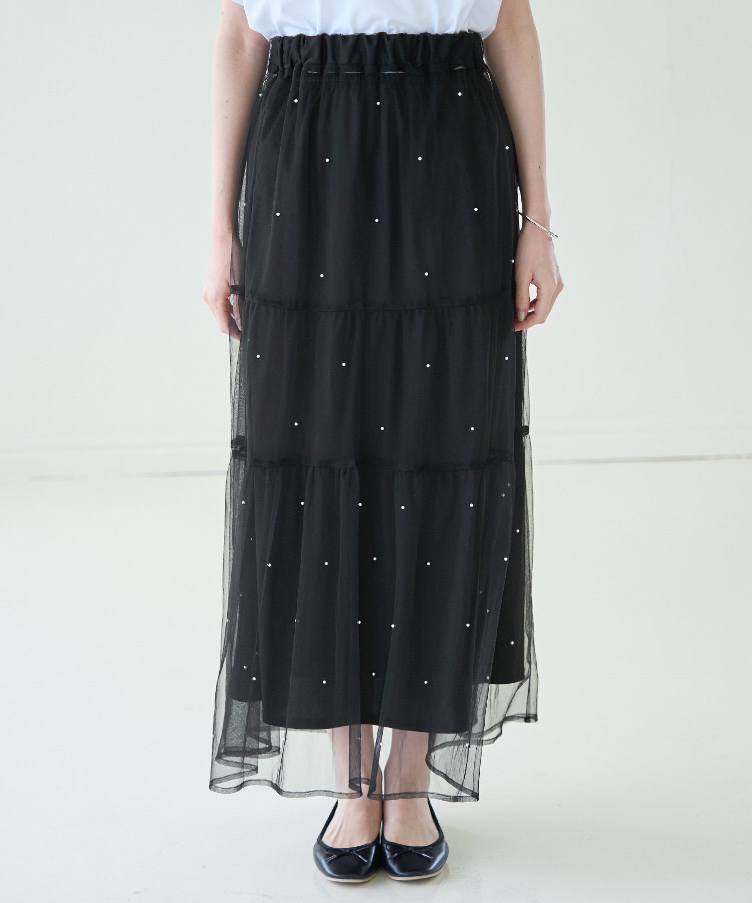 Rope&rsquo;Picnic「パール付きチュールティアードスカート」|スカート|