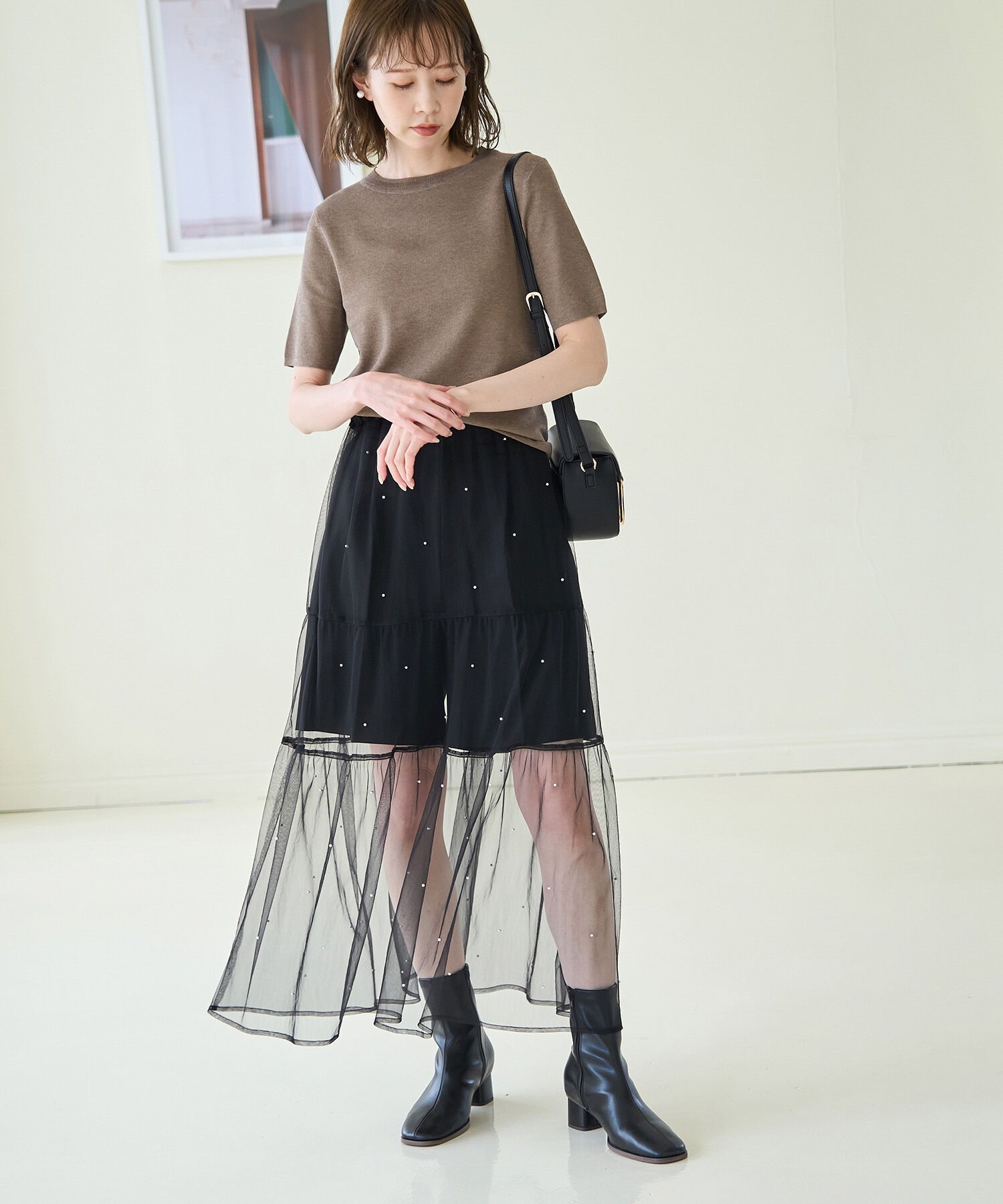 Rope&rsquo;Picnic「パール付きチュールティアードスカート」|スカート|