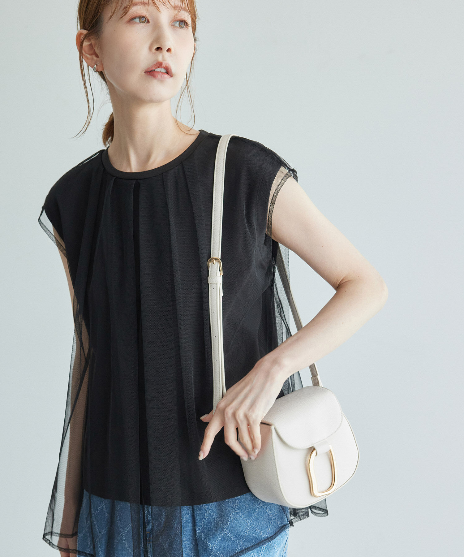 Rope&rsquo;Picnic「チュールカットトップス」|Tシャツ・カットソー|ブラック(01)