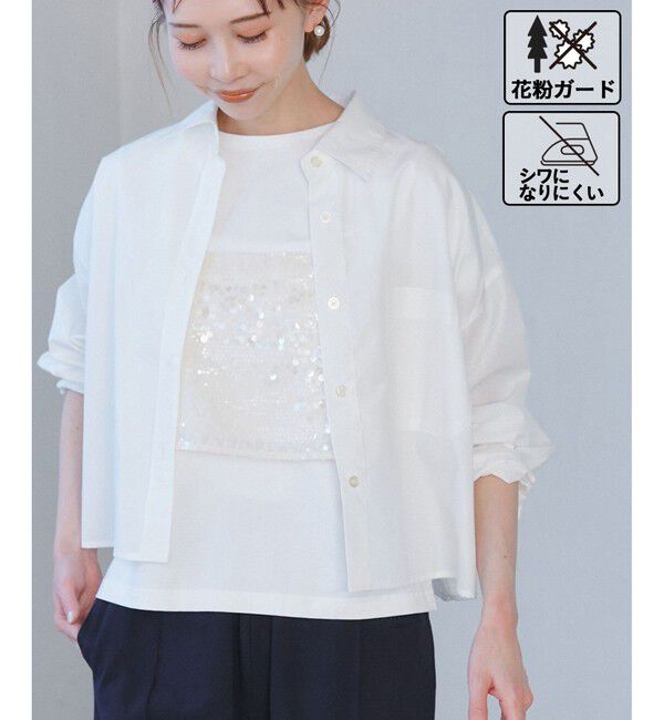 Rope&rsquo;Picnic「【花粉ガード・防シワ】クロップドシャツ」|シャツ・ブラウス|オフホワイト(15)