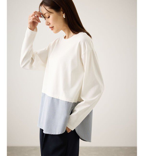 Rope&rsquo;Picnic「布帛ドッキングロングスリーブTシャツ」|Tシャツ・カットソー|ホワイト系(12)