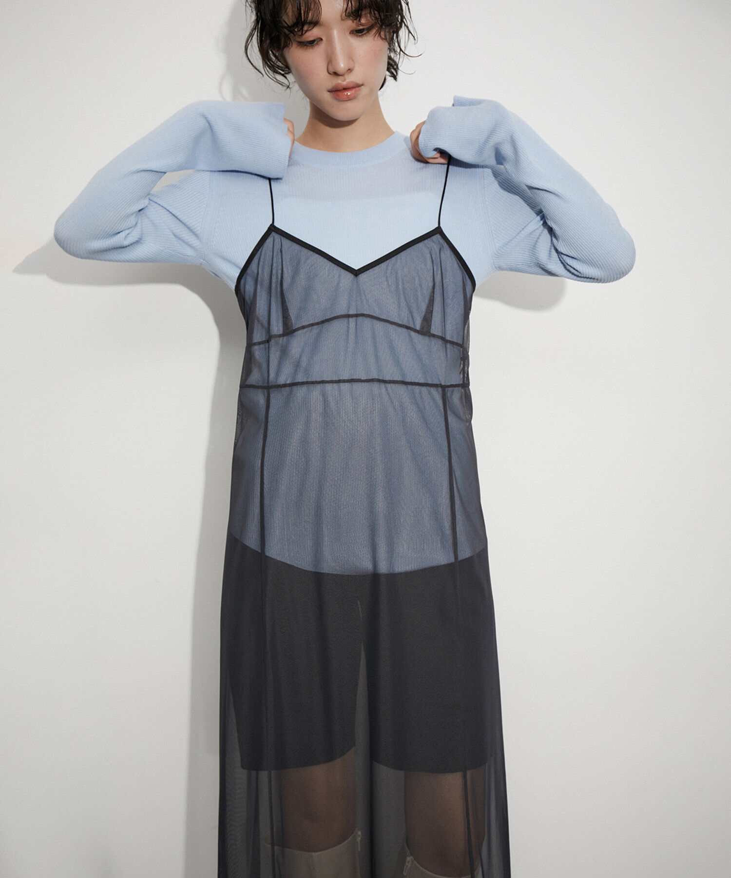 ADAM ET ROPE'「シアーキャミワンピース」|ワンピース|ブラック(01)