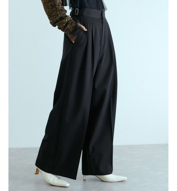 ADAM ET ROPE'「【防シワ】・【消臭】・【洗える】ウールギャバ2タックワイドスラックス」|スラックス|クロメイン