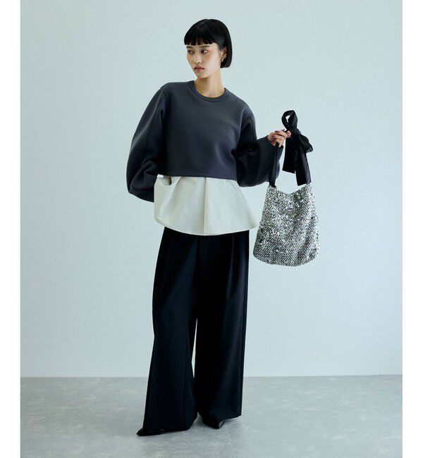 ADAM ET ROPE'「【防シワ】・【消臭】・【洗える】ウールギャバ2タックワイドスラックス」|スラックス|