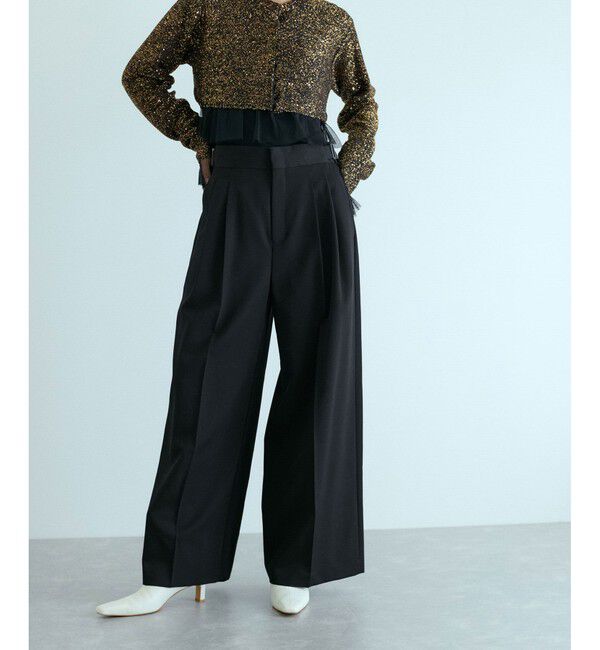 ADAM ET ROPE'「【防シワ】・【消臭】・【洗える】ウールギャバ2タックワイドスラックス」|スラックス|