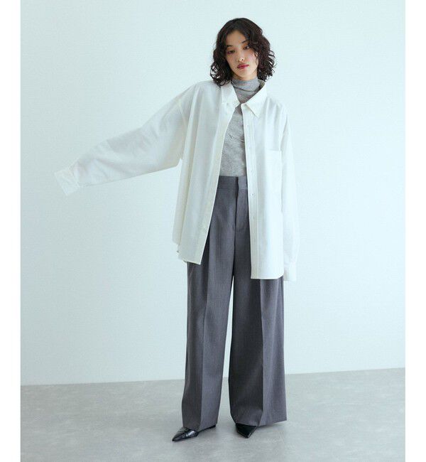 ADAM ET ROPE'「【防シワ】・【消臭】・【洗える】ウールギャバ2タックワイドスラックス」|スラックス|