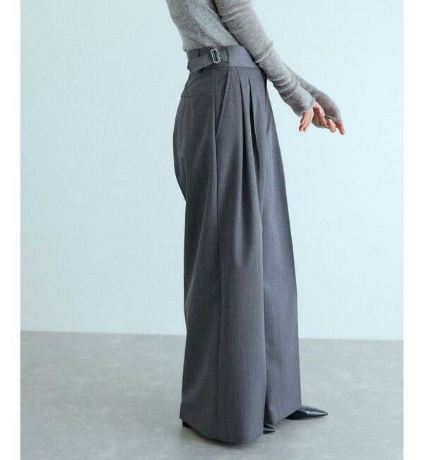 ADAM ET ROPE'「【防シワ】・【消臭】・【洗える】ウールギャバ2タックワイドスラックス」|スラックス|