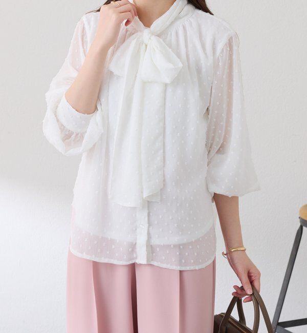  「楊柳ドットジャガードボウタイブラウス」|シャツ・ブラウス|