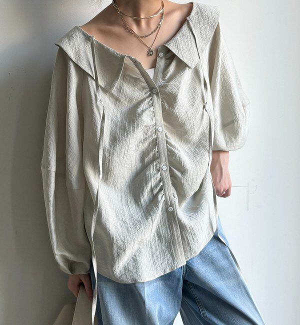  「ギャザーチョーカーブラウス」|シャツ・ブラウス|ライトベージュ