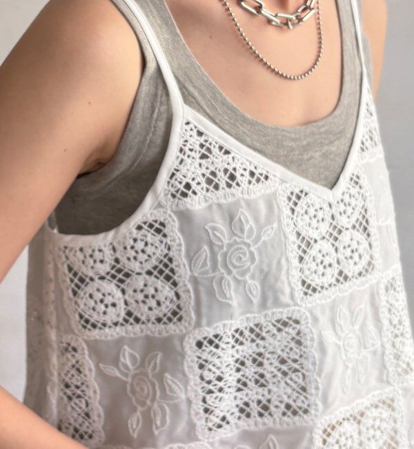  「【WEB限定】パッチワークレースキャミソール」|シャツ・ブラウス|