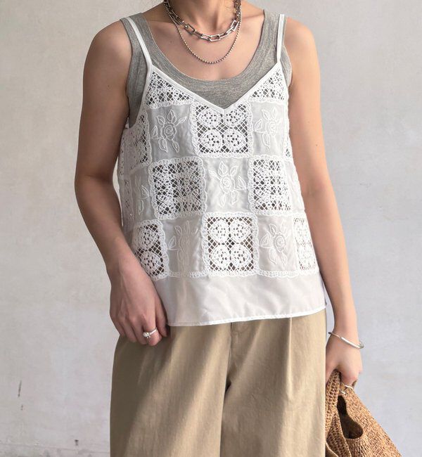  「【WEB限定】パッチワークレースキャミソール」|シャツ・ブラウス|