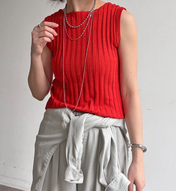  「【WEB限定】ワイドリブノースリーブプルオーバー」|ニット・セーター|オレンジ