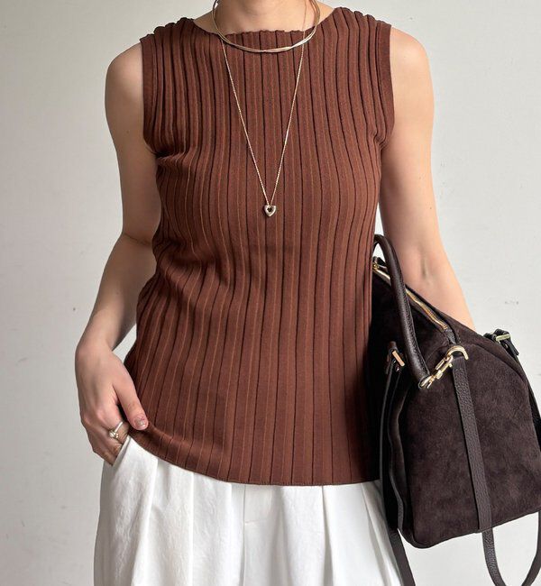  「【WEB限定】ワイドリブノースリーブプルオーバー」|ニット・セーター|ブラウン