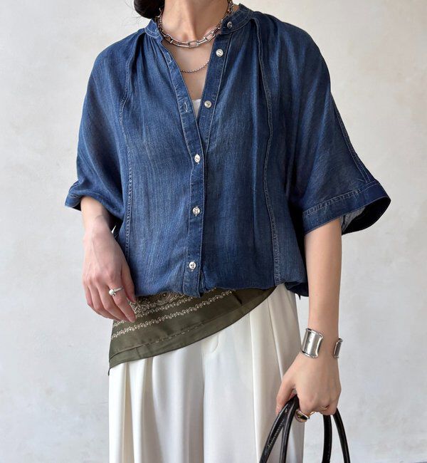  「シアーデニムポンチョ風ブラウス」|シャツ・ブラウス|