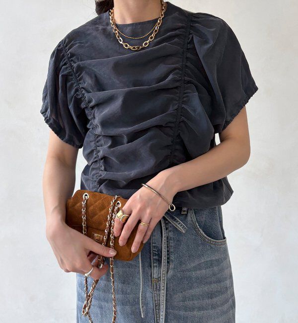  「【WEB限定】キュプラ混シャーリングブラウス」|シャツ・ブラウス|