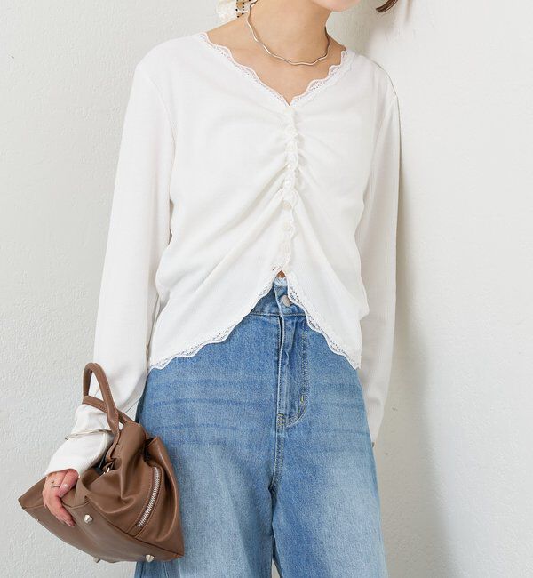  「ギャザーレースリブカーディガン」|Tシャツ・カットソー|