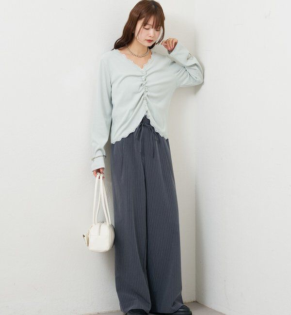  「ギャザーレースリブカーディガン」|Tシャツ・カットソー|