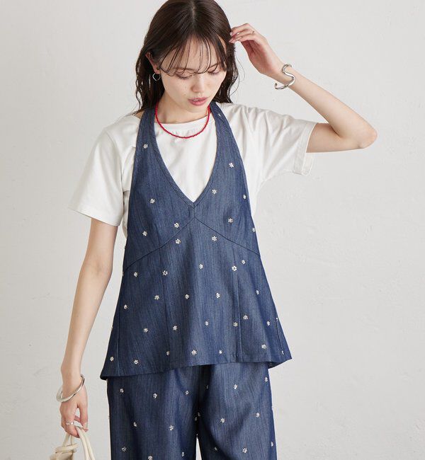  「ビジューフラワーホルタービスチェ」|シャツ・ブラウス|