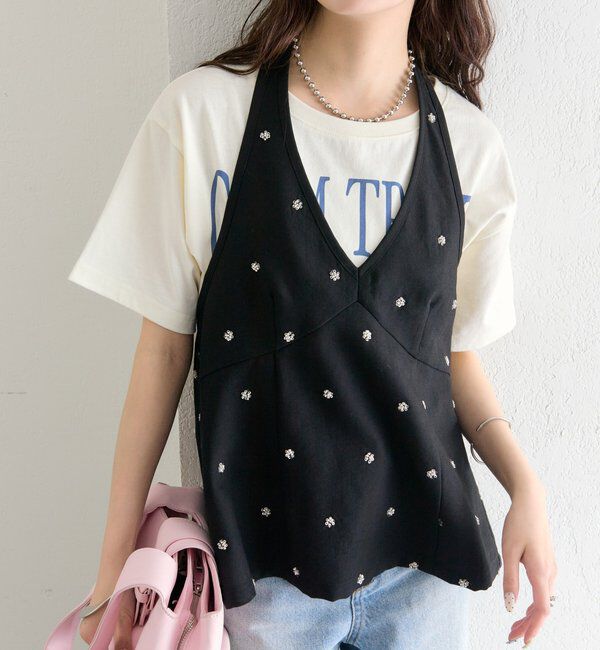  「ビジューフラワーホルタービスチェ」|シャツ・ブラウス|