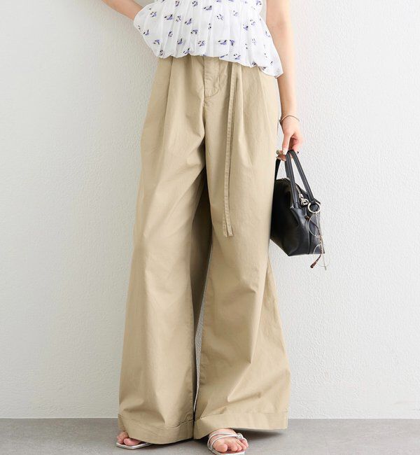  「ワイドベルトタックパンツ」|チノ|ベージュ