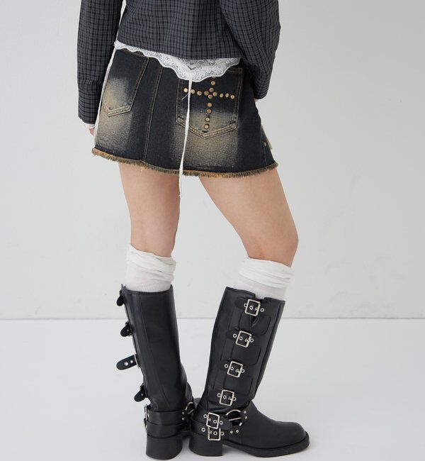  「スタッズデニムミニスカート」|スカート|