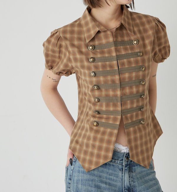  「ナポレオンパフスリブラウス」|シャツ・ブラウス|ブラウン