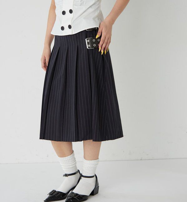  「ダブルベルトミディプリーツスカート」|スカート|