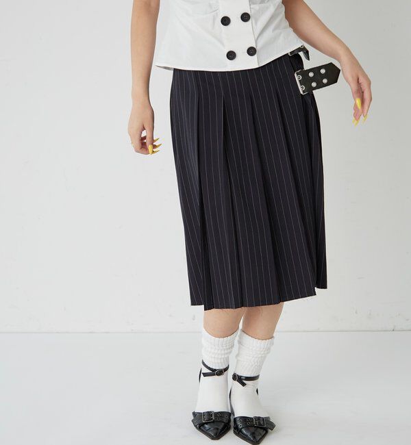  「ダブルベルトミディプリーツスカート」|スカート|
