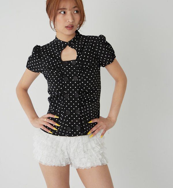  「Wボタンギャザーブラウス」|シャツ・ブラウス|