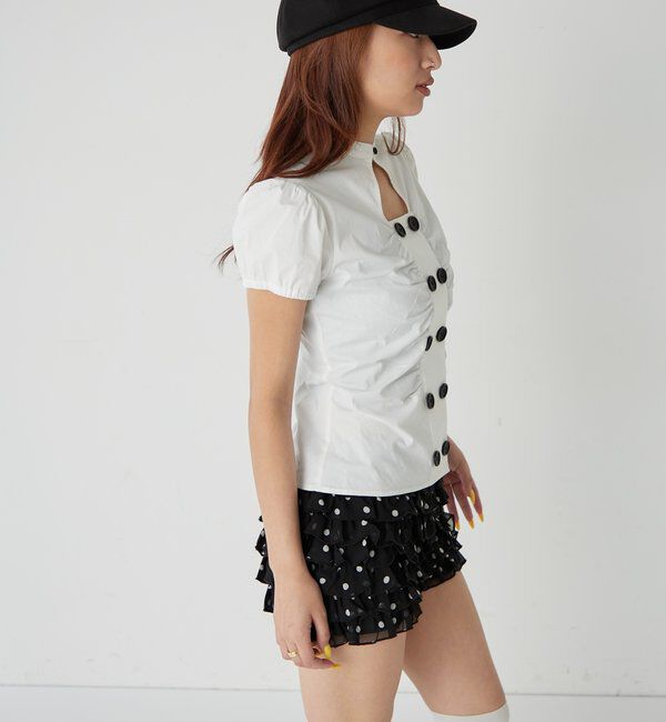  「Wボタンギャザーブラウス」|シャツ・ブラウス|