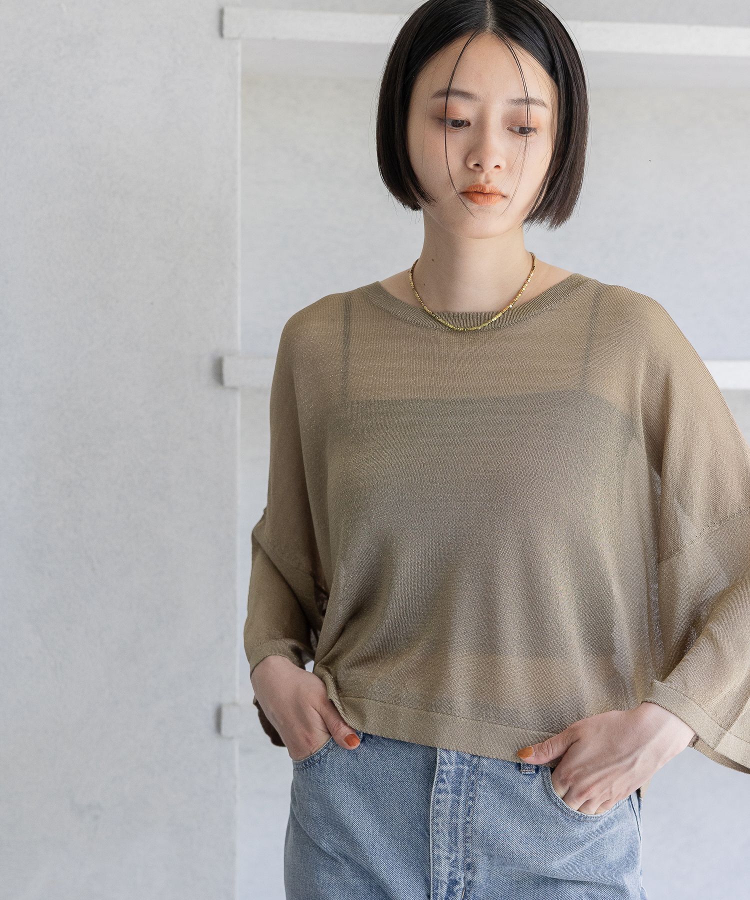 A part by 「ラメシアーニット_5分袖」|ニット・セーター|ブラウン