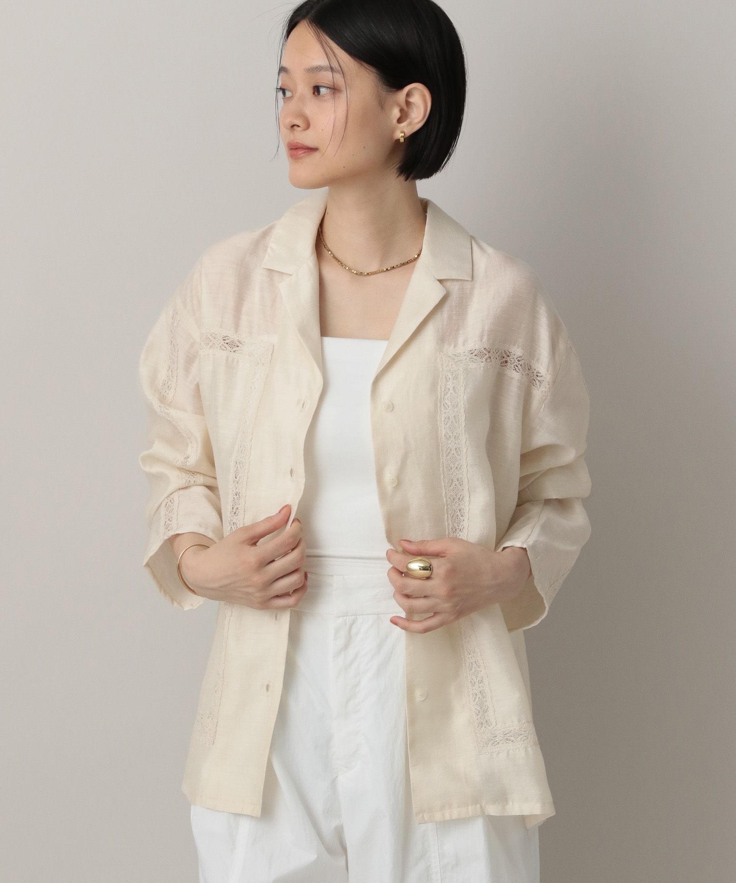 A part by 「レースオープンカラーシャツ」|シャツ・ブラウス|ナチュラル