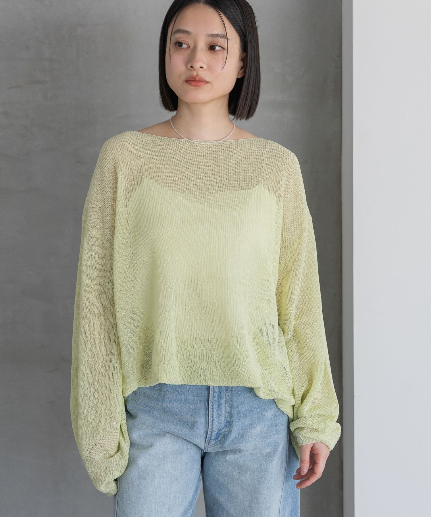 A part by 「シアーペーパーニットプルオーバー_長袖」|ニット・セーター|ライトグリーン