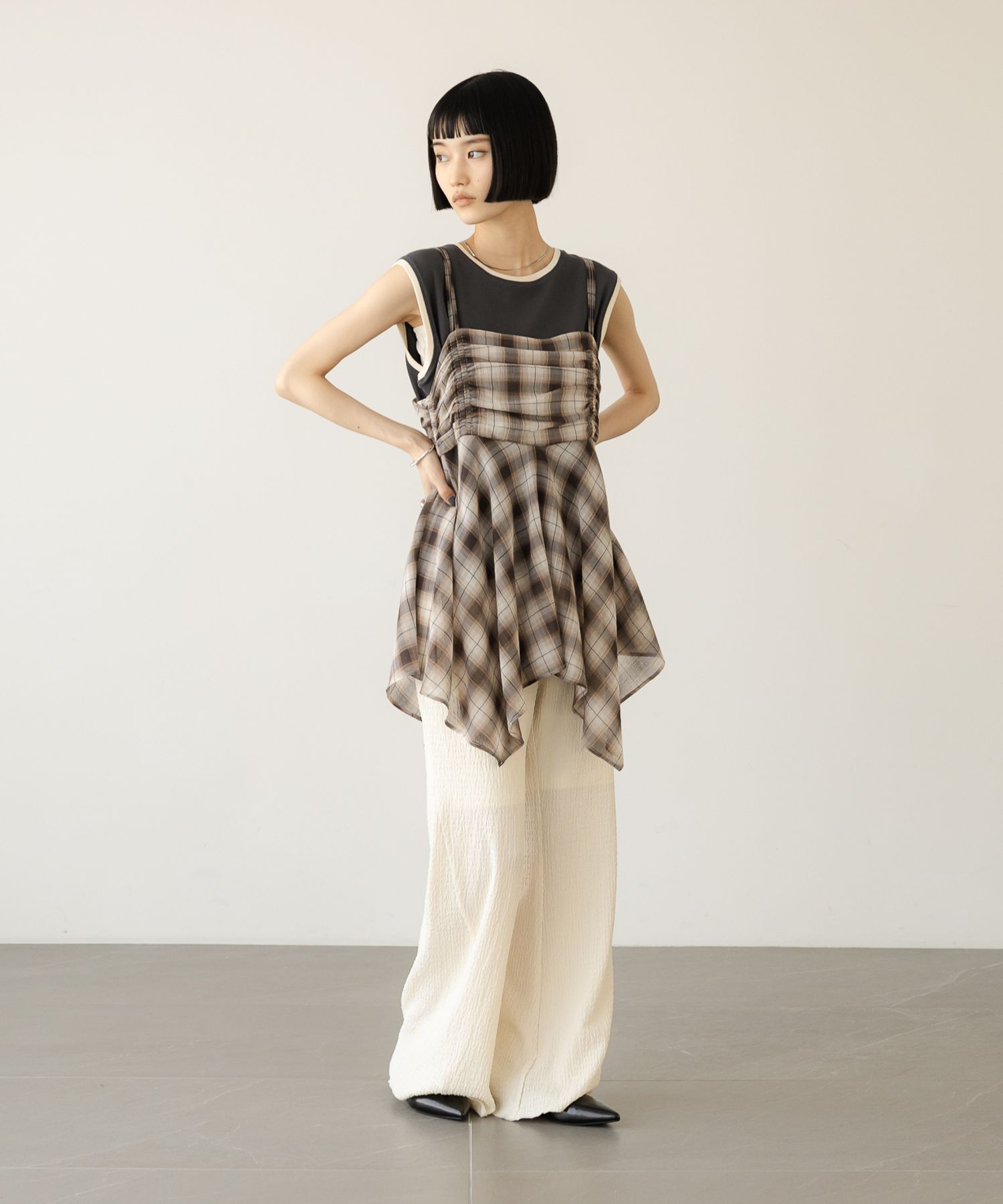 LOWRYS FARM「チェックキャミチュニック」|シャツ・ブラウス|