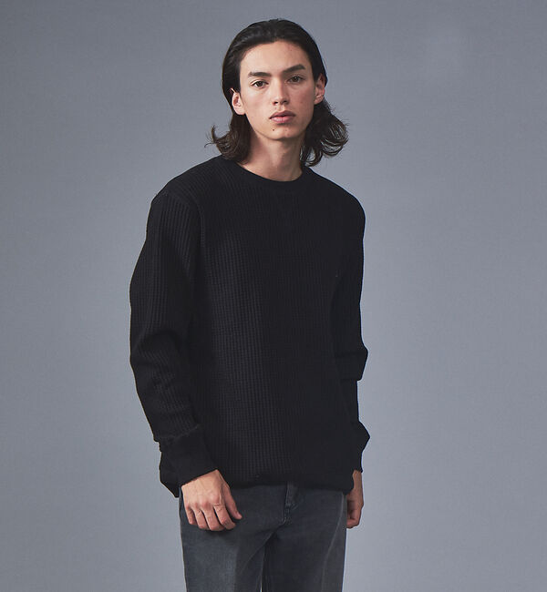 ABAHOUSE「【JEMORGAN/ジェーイーモーガン】ビッグワッフル クルーネック カットソー」|Tシャツ・カットソー|ブラック