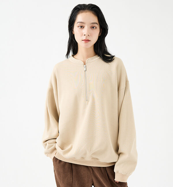 ABAHOUSE「【FORTUNA/フォルトゥナ】WフェイスHALF ZIPプルオーバー/オーバー」|Tシャツ・カットソー|ベージュ