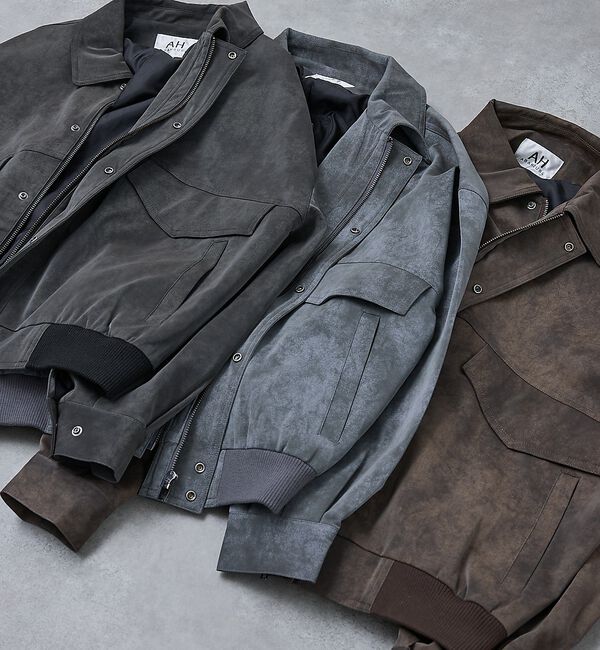 ABAHOUSE「【AH ABAHOUSE】クロップド ネオレザー A-2ジャケット」|ブルゾン・スタジャン|