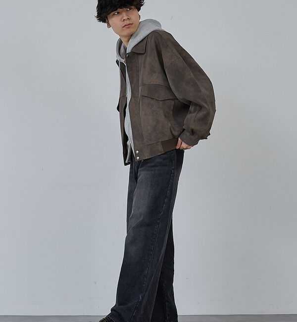 ABAHOUSE「【AH ABAHOUSE】クロップド ネオレザー A-2ジャケット」|ブルゾン・スタジャン|