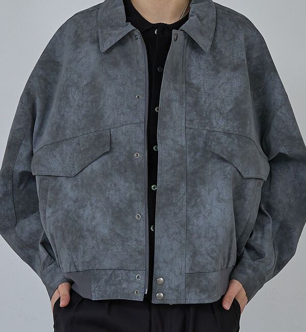 ABAHOUSE「【AH ABAHOUSE】クロップド ネオレザー A-2ジャケット」|ブルゾン・スタジャン|グレー